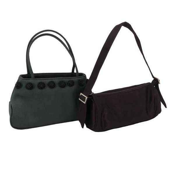 Mini Satin Evening Bags Lot of 2 Black Liz Claiborne Wine Rhinestone Buckles - Picture 2 of 15